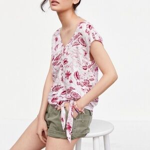 NWT Anthropologie Tiny Seaside Printed Tie Front Lightweight Short Sleeve Top